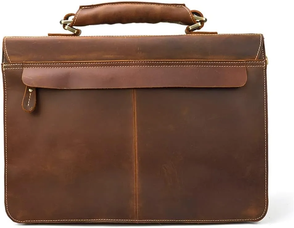 Men's Leather Briefcase Europe and The United States Retro Handbag Compartment Shoulder Bag(E)