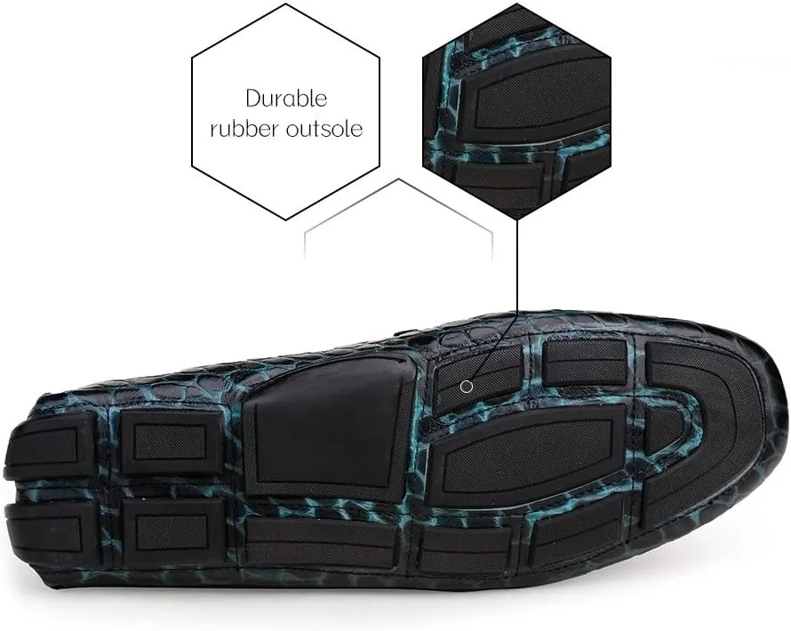 Men's Leather Driving Moccasin Crocodile Printed Slip-on Softsole Dress Shoes
