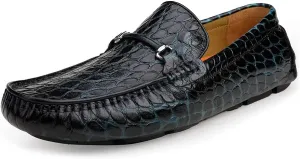 Men's Leather Driving Moccasin Crocodile Printed Slip-on Softsole Dress Shoes