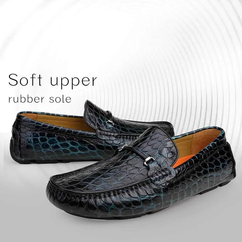 Men's Leather Driving Moccasin Crocodile Printed Slip-on Softsole Dress Shoes