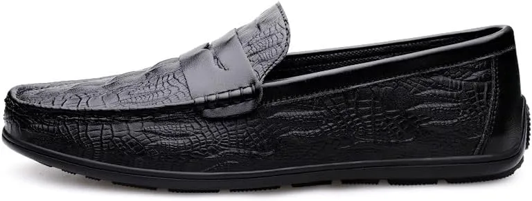 Men's Loafers Round Toe Vegan Leather Crocodile Print Penny Loafers Slip Resistant Flat Heel Flexible Fashion Wedding Slip-on