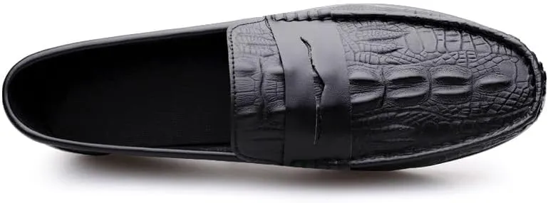Men's Loafers Round Toe Vegan Leather Crocodile Print Penny Loafers Slip Resistant Flat Heel Flexible Fashion Wedding Slip-on