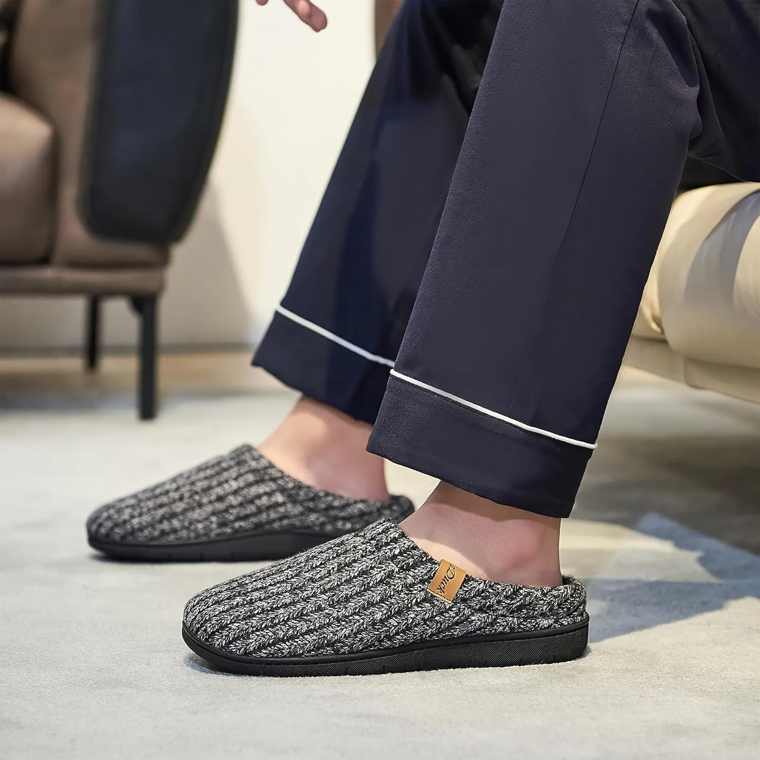 Men's Memory Foam Slippers with Arch Support, Breathable & Warm Knit House Slippers