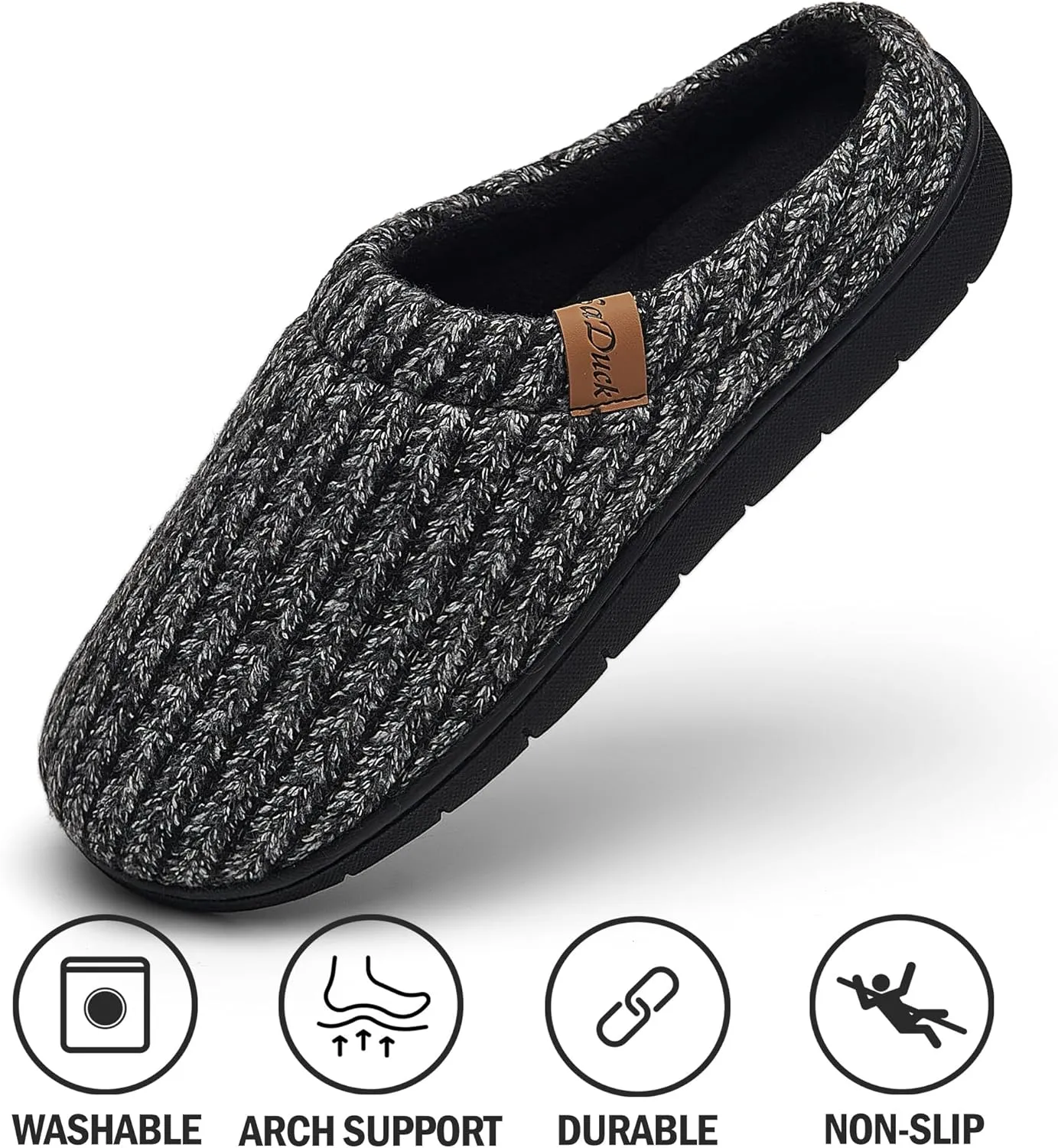 Men's Memory Foam Slippers with Arch Support, Breathable & Warm Knit House Slippers