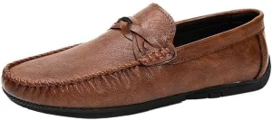 Men's Moccasins Shoe Vegan Leather Business Wedding Round Toe Solid Color Non Slip Low Top Block Heel Anti-Slip Uniform Slip-on