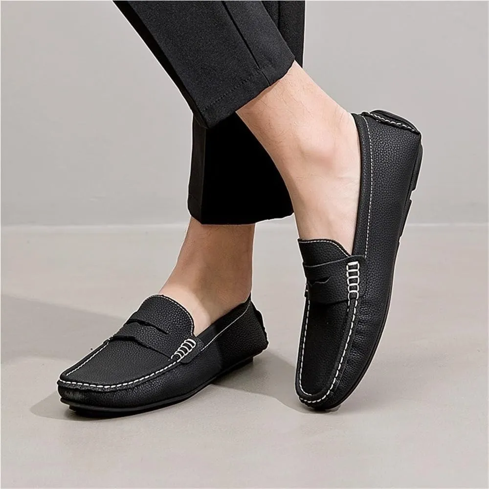 Mens Nubuck Leather Driving Comfortable Outdoor Casual Loafers Slip On Round Toe Flat Heel Flexible Shoes