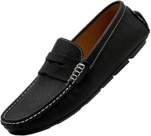 Mens Nubuck Leather Driving Comfortable Outdoor Casual Loafers Slip On Round Toe Flat Heel Flexible Shoes
