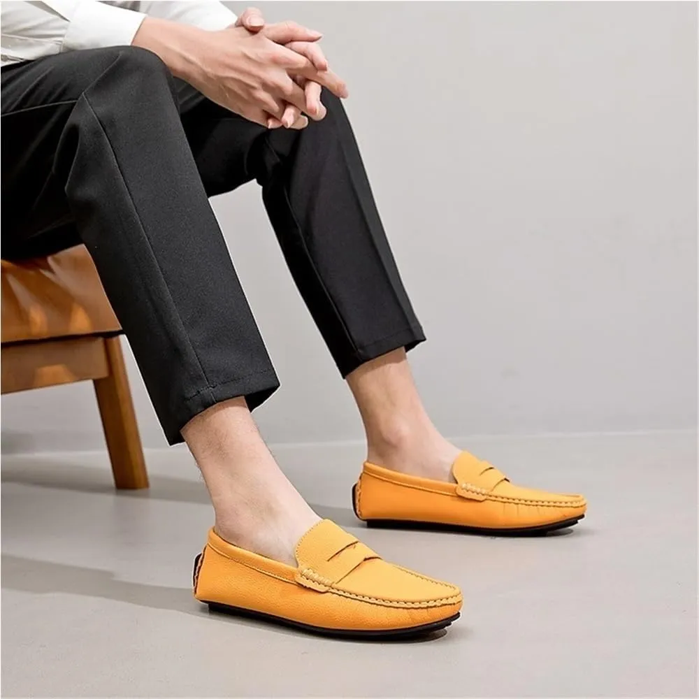 Mens Nubuck Leather Driving Comfortable Outdoor Casual Loafers Slip On Round Toe Flat Heel Flexible Shoes