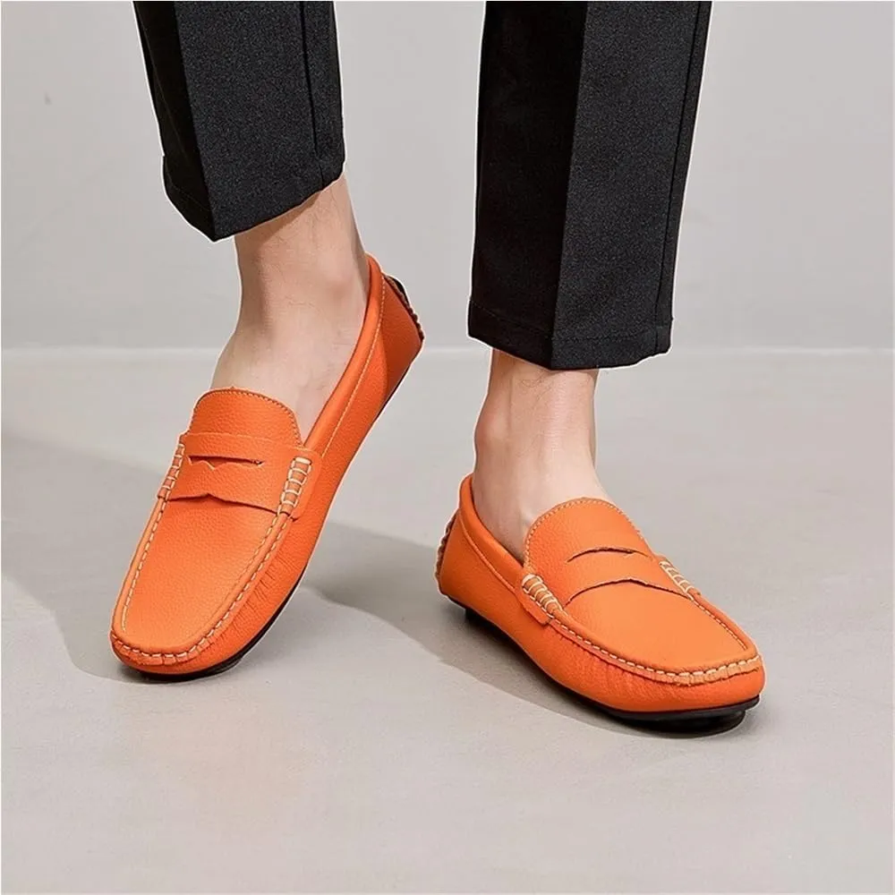 Mens Nubuck Leather Driving Comfortable Outdoor Casual Loafers Slip On Round Toe Flat Heel Flexible Shoes