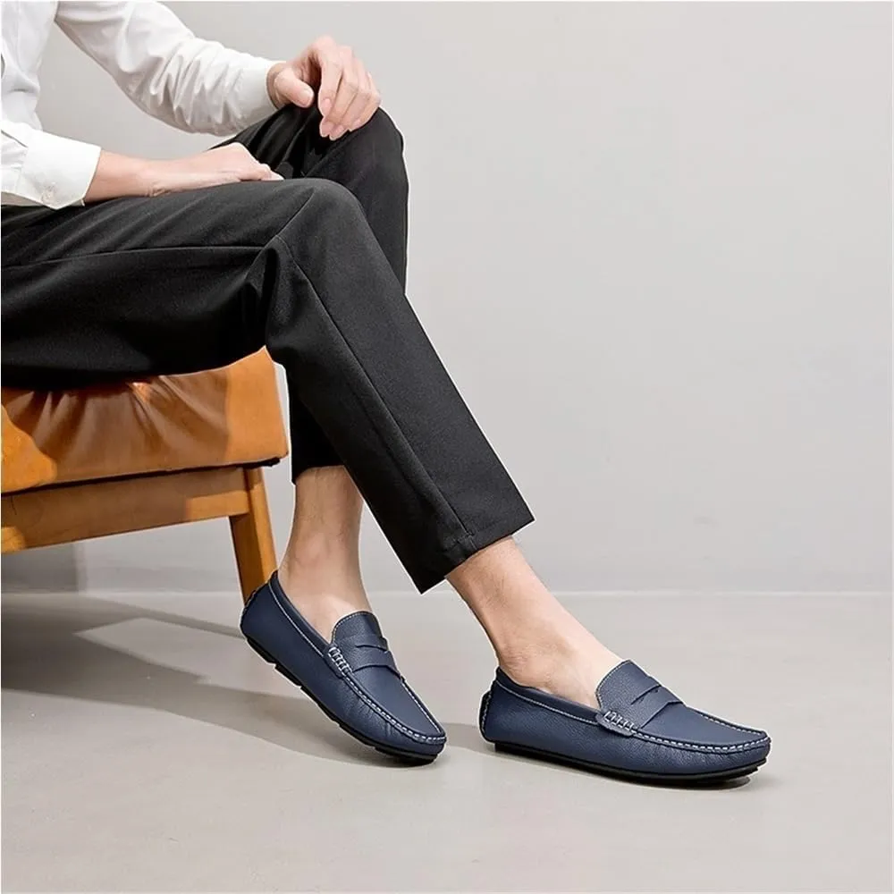 Mens Nubuck Leather Driving Comfortable Outdoor Casual Loafers Slip On Round Toe Flat Heel Flexible Shoes