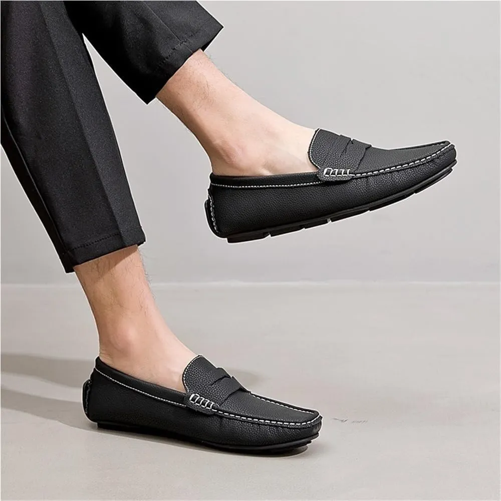 Mens Nubuck Leather Driving Comfortable Outdoor Casual Loafers Slip On Round Toe Flat Heel Flexible Shoes