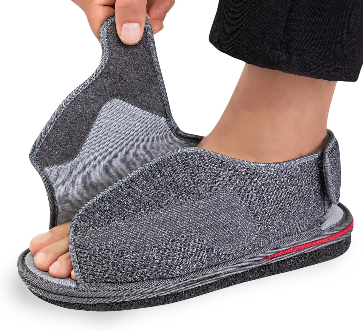 Men's Open Toe Foam Wide Diabetic Slippers Hook & Loop Closure Non-Slip Rubber Sole Flexible Orthotic Slippers Indoor/Outdoor Adjustable Soft Breathable