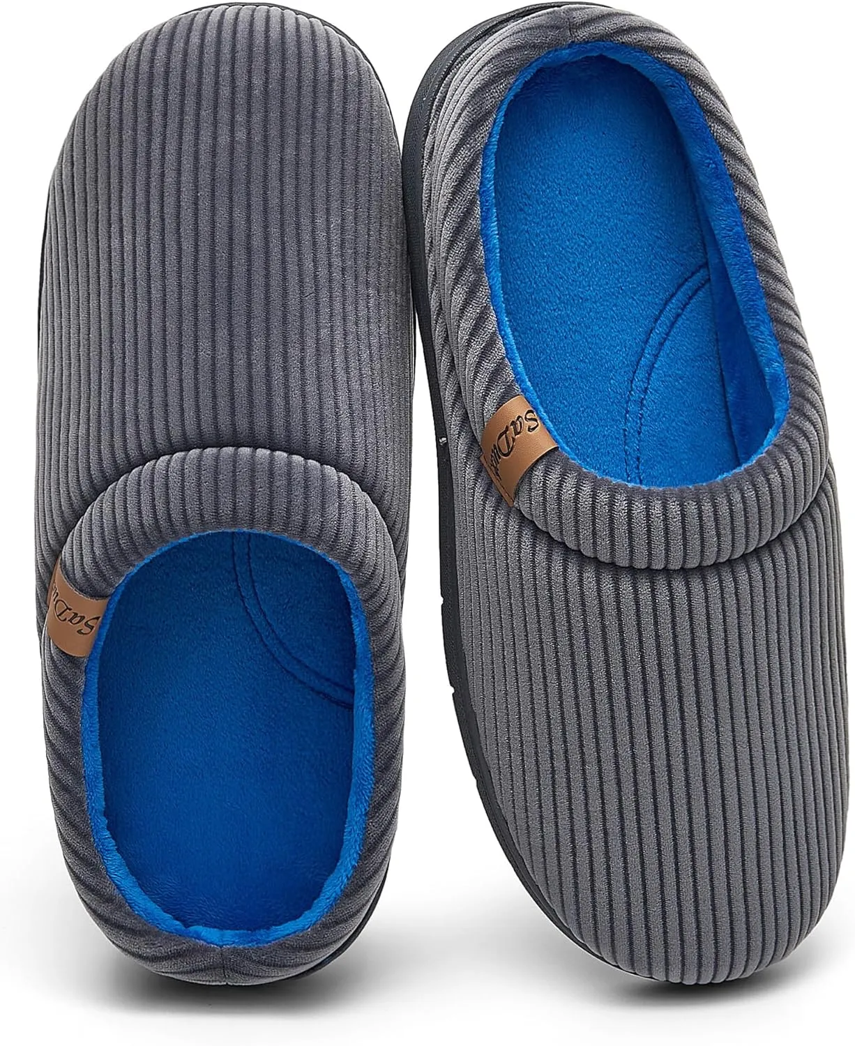 Men's Two-Tone Slippers with Arch Support Slip-On Warm House Shoes Cozy Memory Foam Indoor/Outdoor Breathable Slipper
