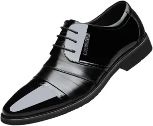 Men's Vintage Oxfords Shoes Patent Leather Formal Business Wedding Dress Shoes Lace-Up Derby Shoes for Men