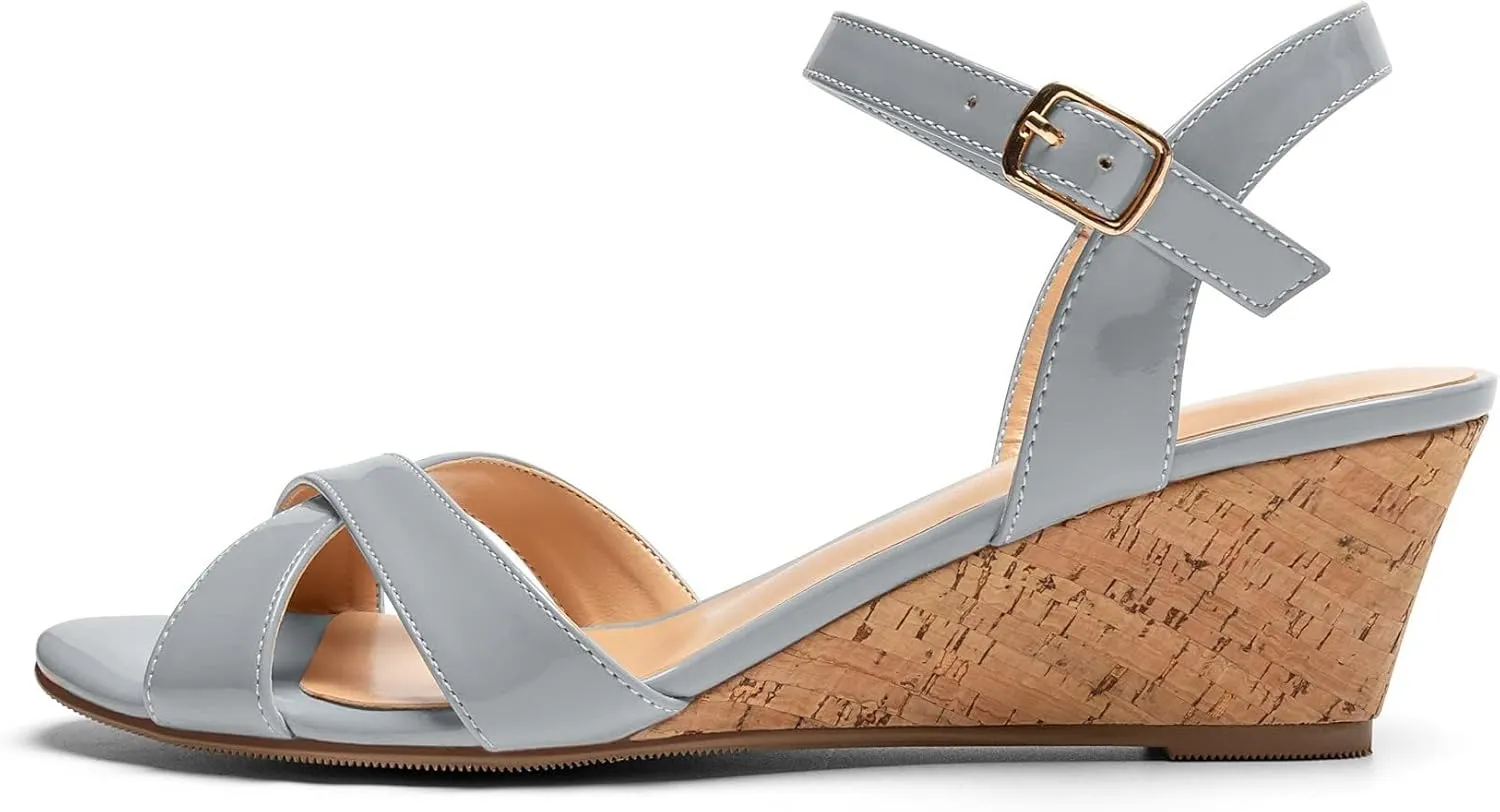 Mettesally Women's Classic Wedge Heel Sandals Ankle Strap Open Toe Slingback Summer Party Casual Shoes