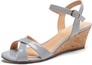 Mettesally Women's Classic Wedge Heel Sandals Ankle Strap Open Toe Slingback Summer Party Casual Shoes