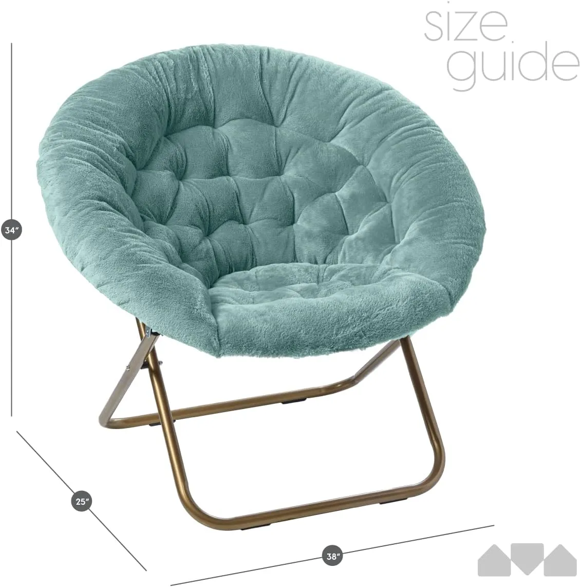 Milliard Saucer Chair For Adults, Teens & Kids, Blue, Faux Fur XL Circle Chair for Bedroom, Dorm & Gaming, Foldable Comfy Accent Seat for Small Spaces, Folding Moon / Mushroom / Round Oversized Style