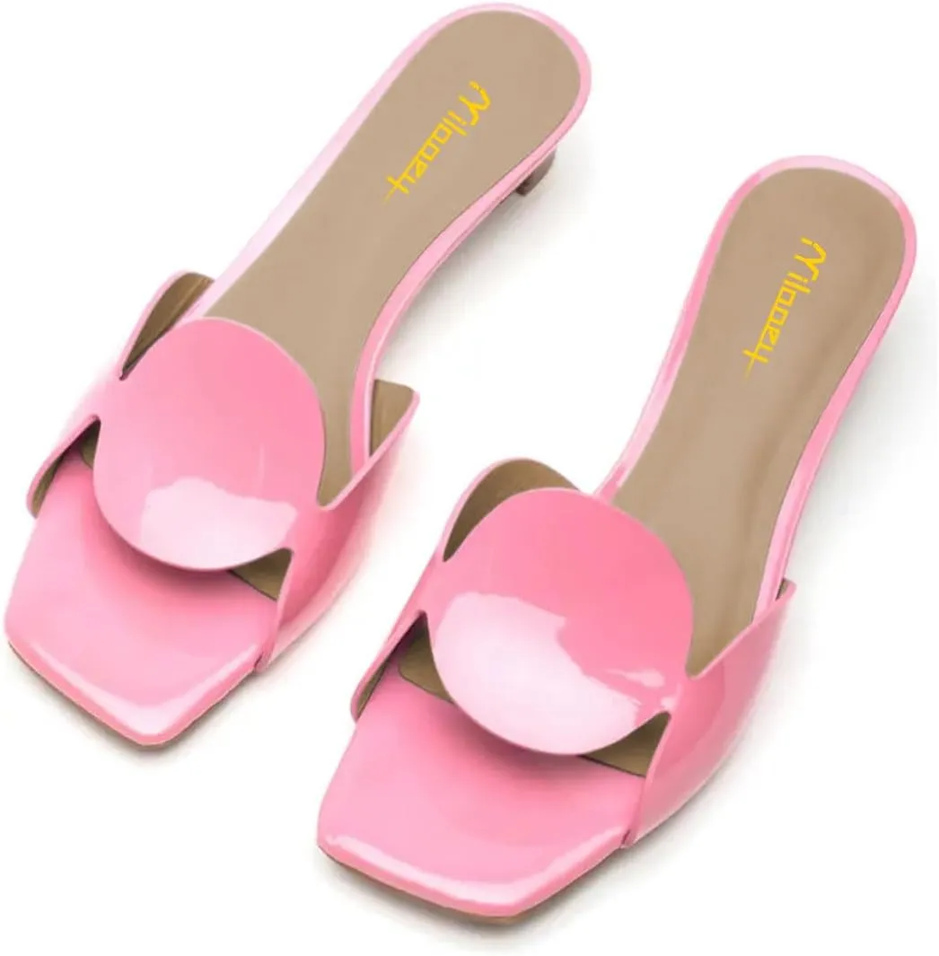 Milooey shoes Women's Square Open Toe Slide Sandals Elegant Strappy Block Chunky Low Heels Comfy Slip On Mules Backless Dress Party Summer Shoes Size 4-16 Us