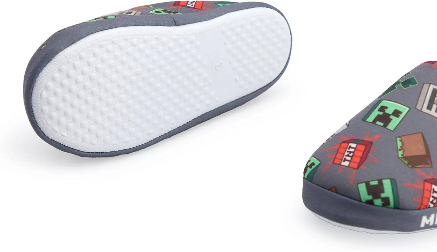 Minecraft Boys Grey Slip On Loafer Slippers | Character All Over Print Design Comfortable Gaming Theme Indoor Shoes for Kids
