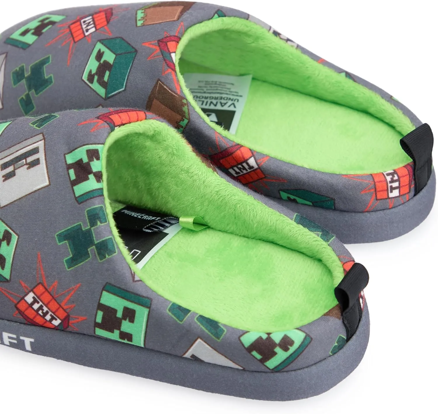 Minecraft Boys Grey Slip On Loafer Slippers | Character All Over Print Design Comfortable Gaming Theme Indoor Shoes for Kids
