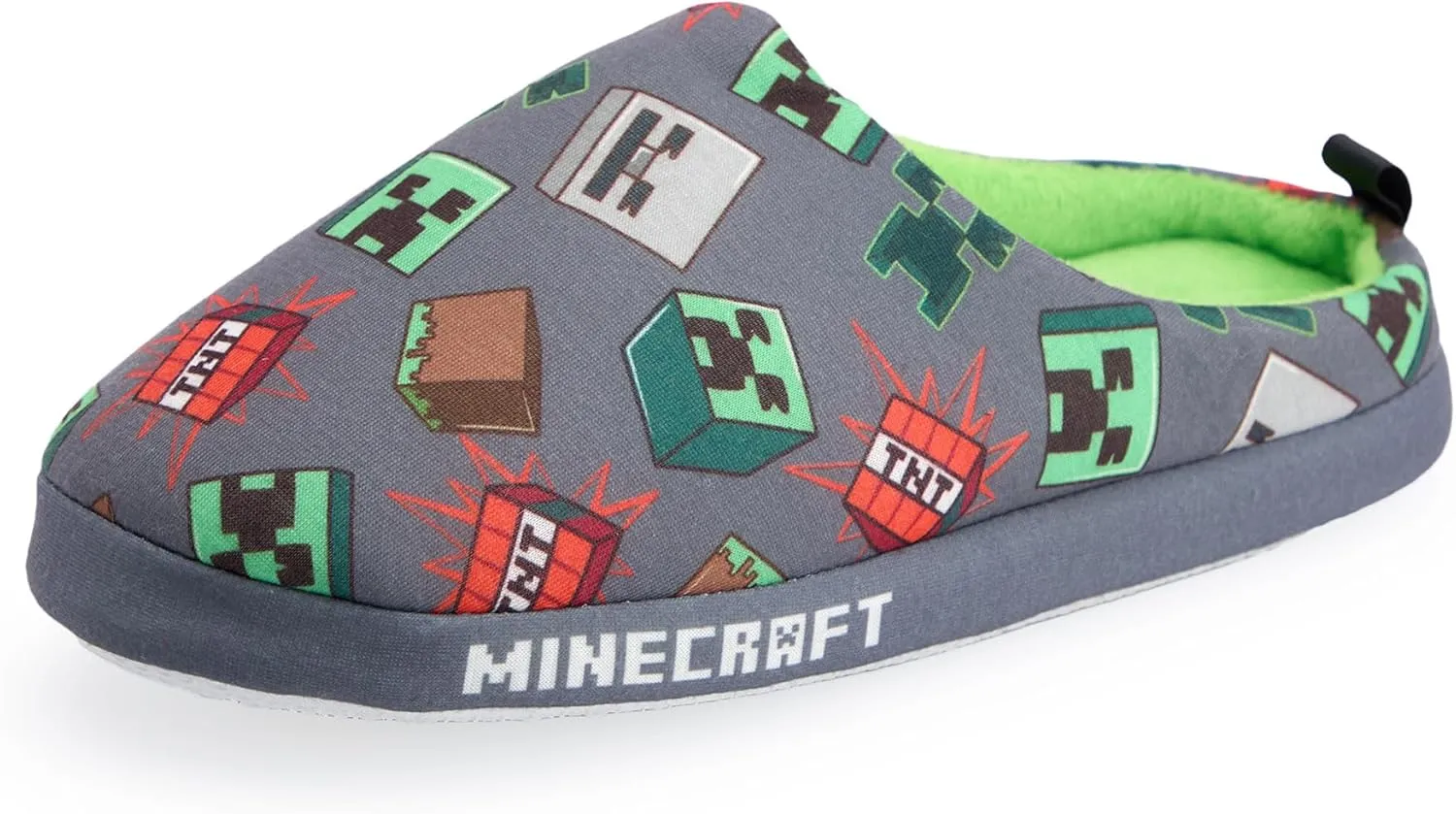 Minecraft Boys Grey Slip On Loafer Slippers | Character All Over Print Design Comfortable Gaming Theme Indoor Shoes for Kids