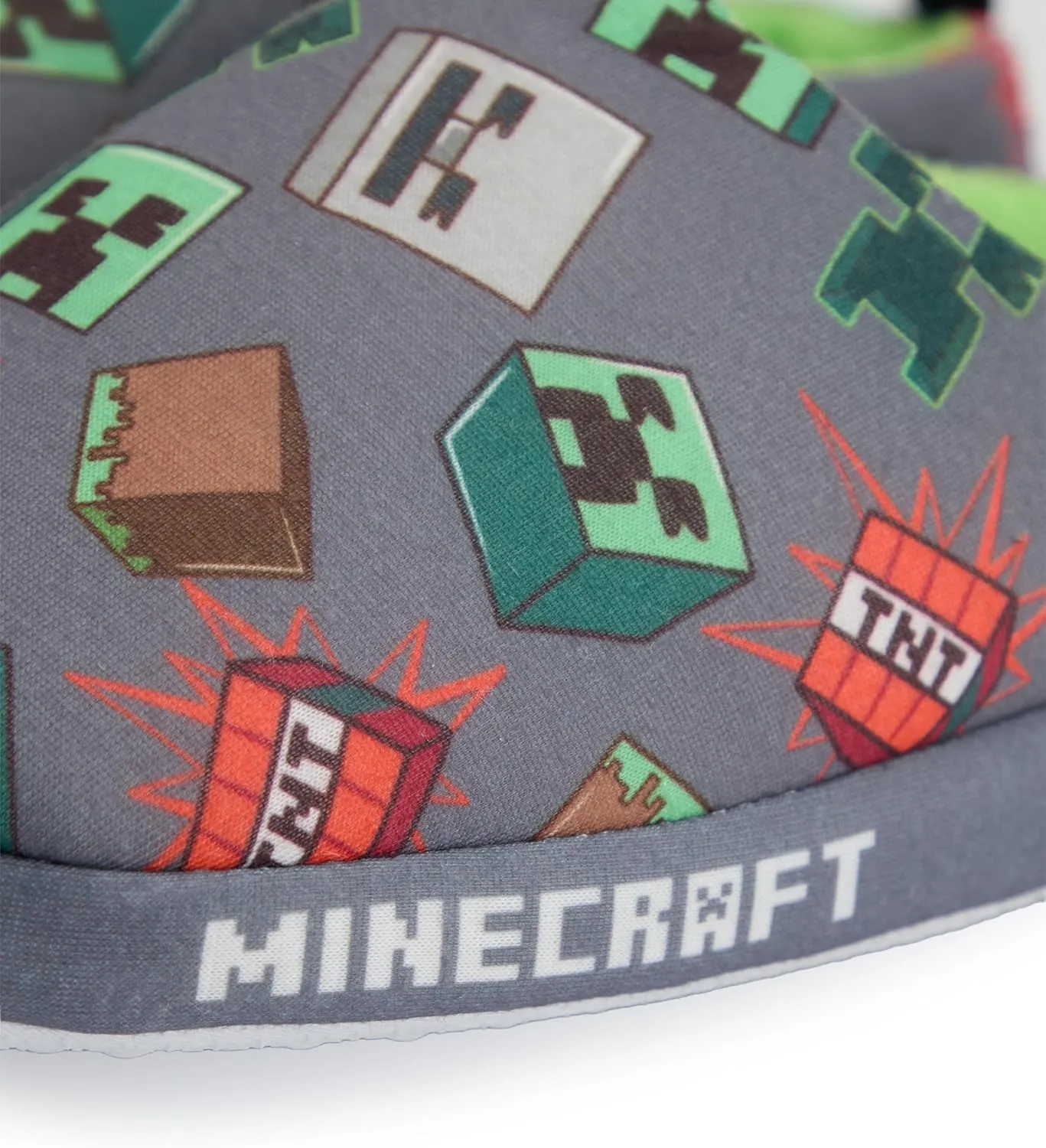 Minecraft Boys Grey Slip On Loafer Slippers | Character All Over Print Design Comfortable Gaming Theme Indoor Shoes for Kids
