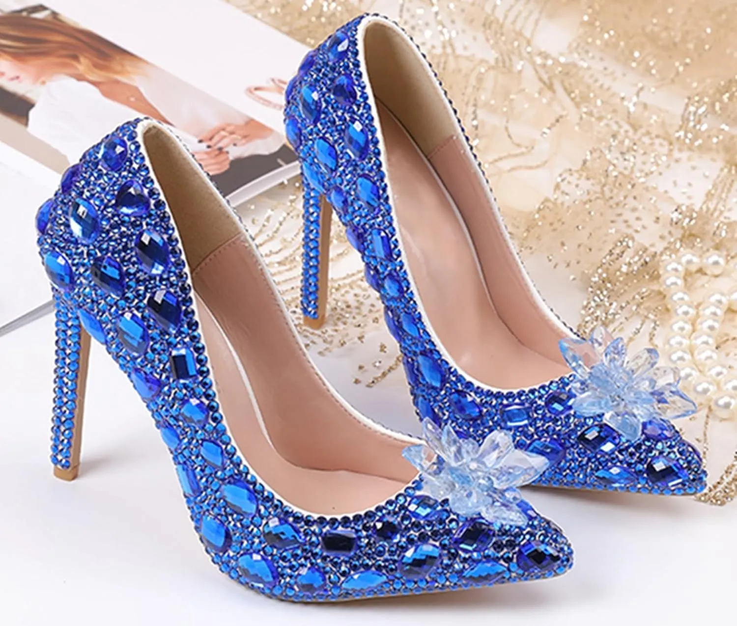 Minishion Rhinestone Wedding Shoes for Women Slip on Party Evening Pumps