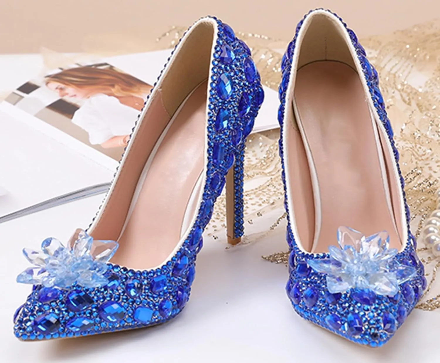 Minishion Rhinestone Wedding Shoes for Women Slip on Party Evening Pumps