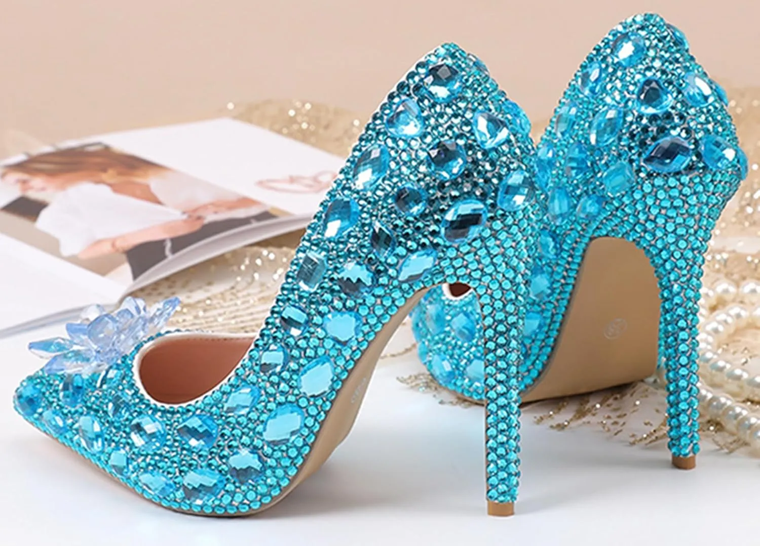 Minishion Rhinestone Wedding Shoes for Women Slip on Party Evening Pumps