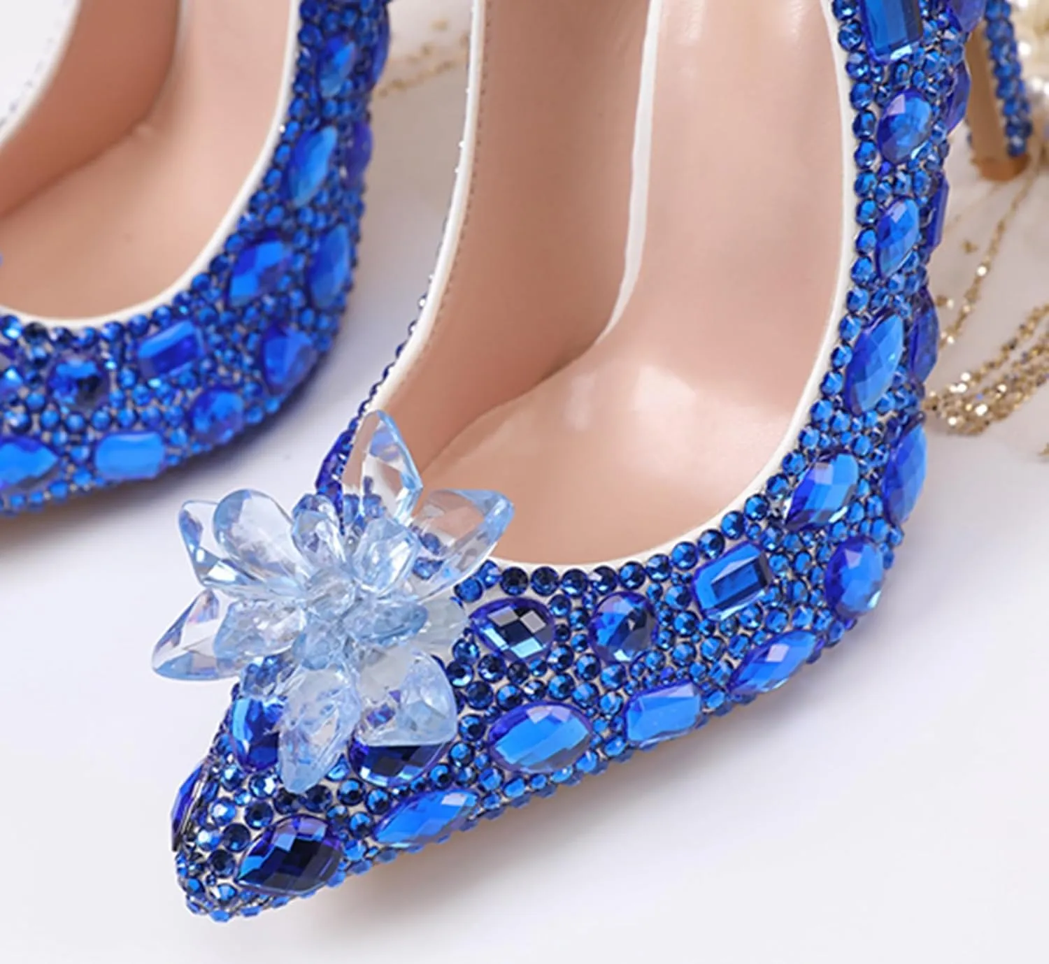 Minishion Rhinestone Wedding Shoes for Women Slip on Party Evening Pumps
