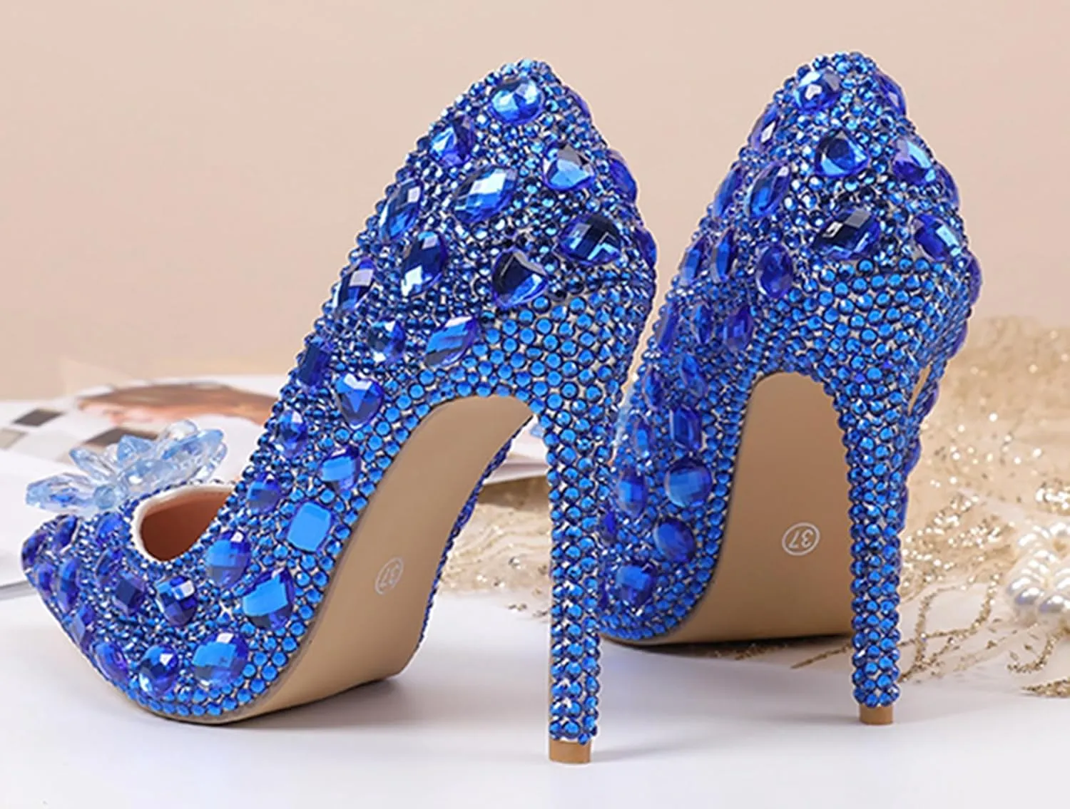 Minishion Rhinestone Wedding Shoes for Women Slip on Party Evening Pumps