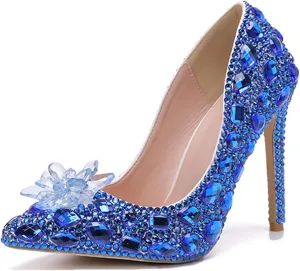 Minishion Rhinestone Wedding Shoes for Women Slip on Party Evening Pumps