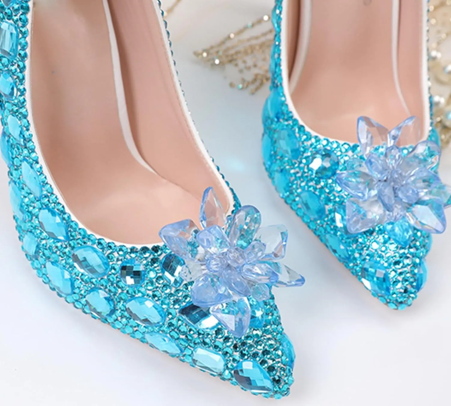 Minishion Rhinestone Wedding Shoes for Women Slip on Party Evening Pumps