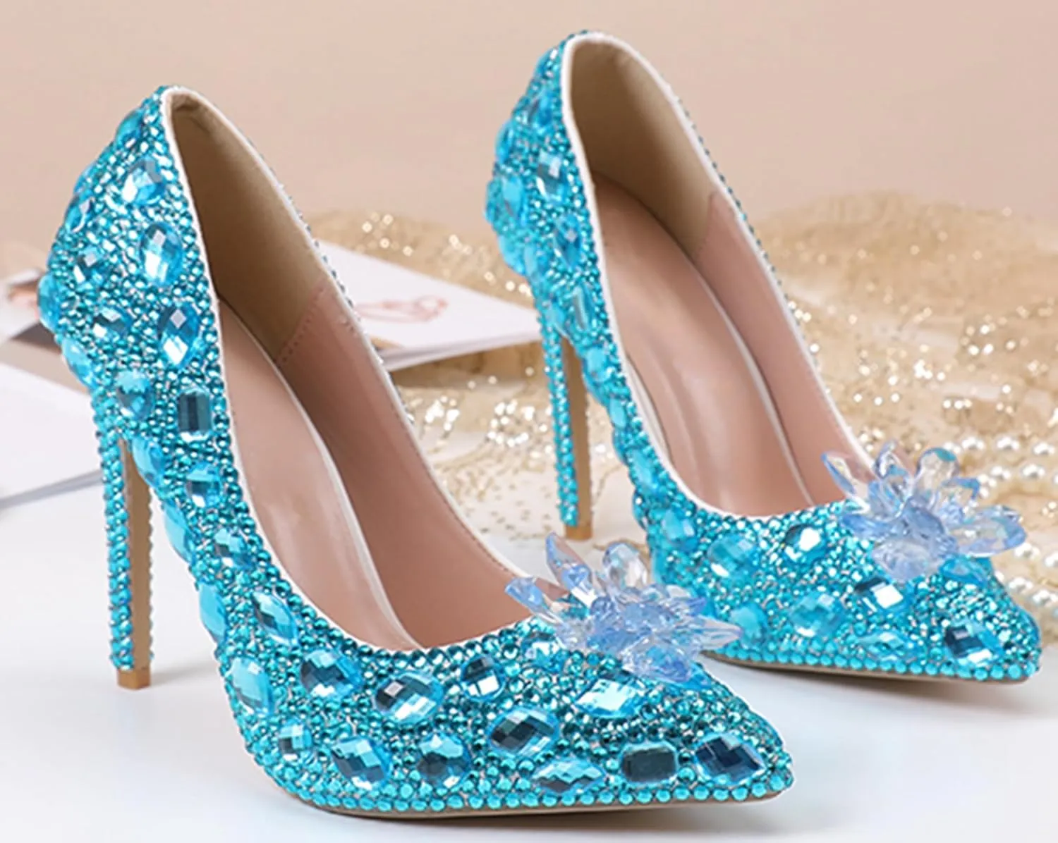 Minishion Rhinestone Wedding Shoes for Women Slip on Party Evening Pumps