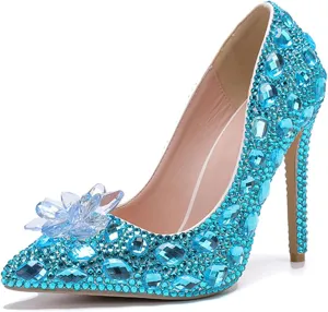 Minishion Rhinestone Wedding Shoes for Women Slip on Party Evening Pumps