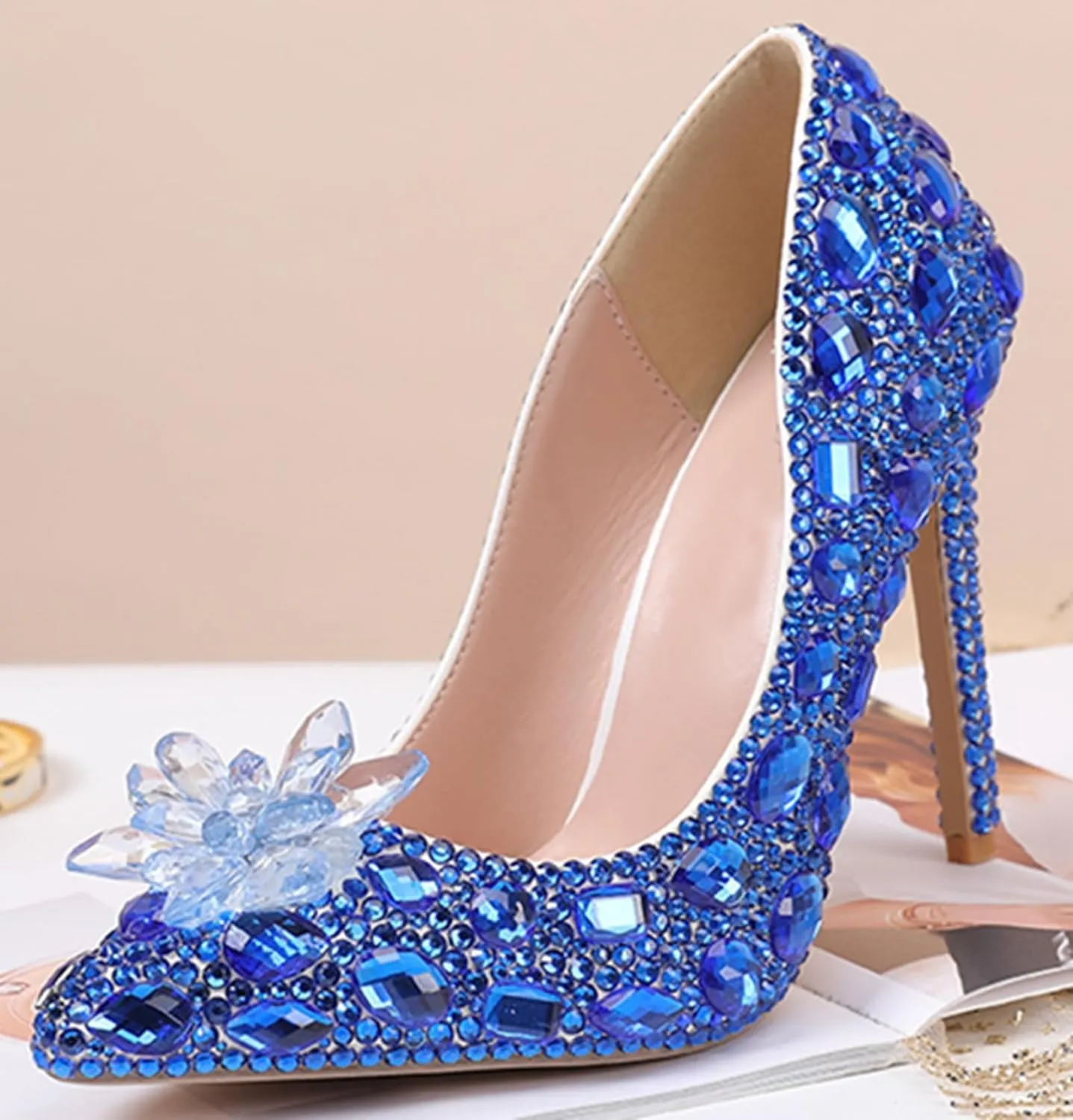 Minishion Rhinestone Wedding Shoes for Women Slip on Party Evening Pumps