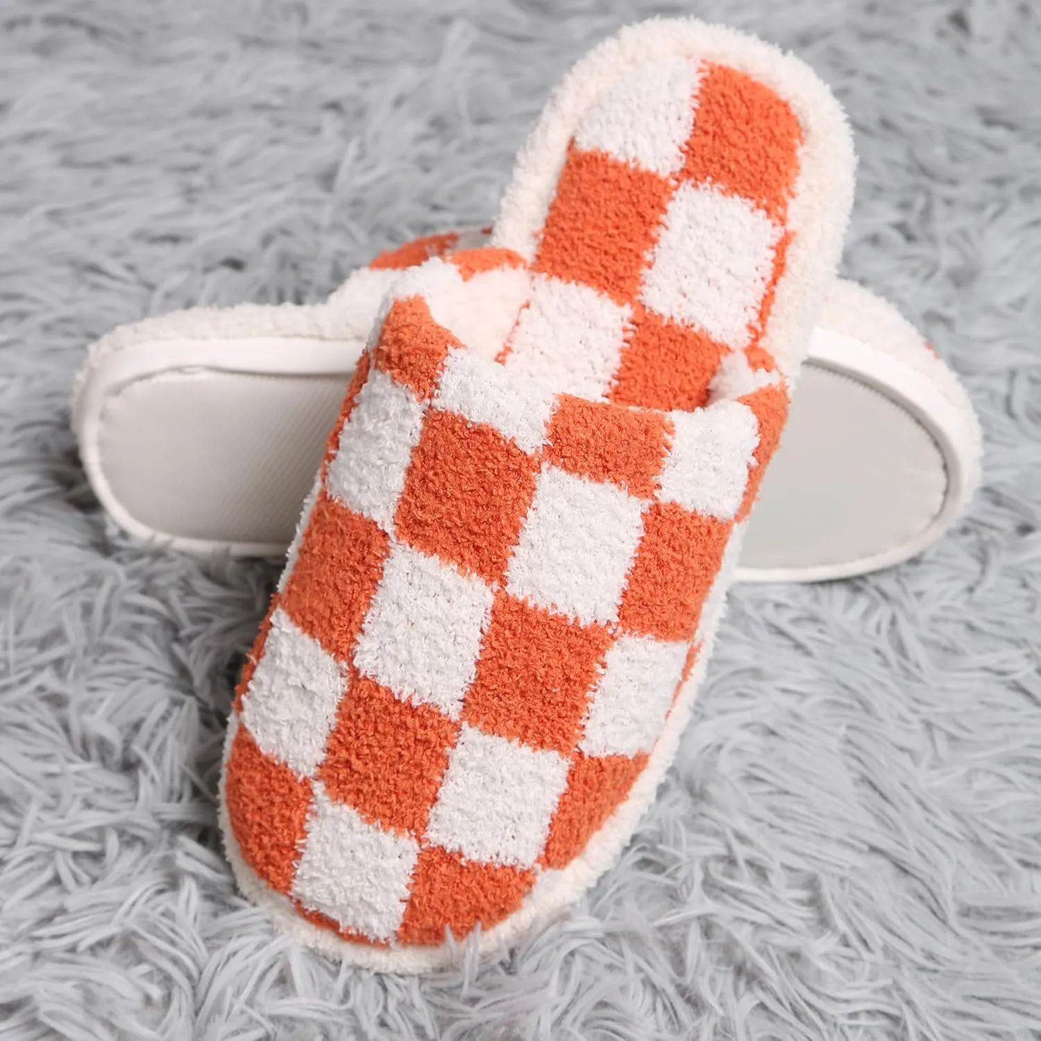 MIRMARU Women’s Animal Print Comfort Fluffy Fuzzy Slip-on House Slippers Open Toe Cross Band Indoor Outdoor Non-Slip Slippers for Women