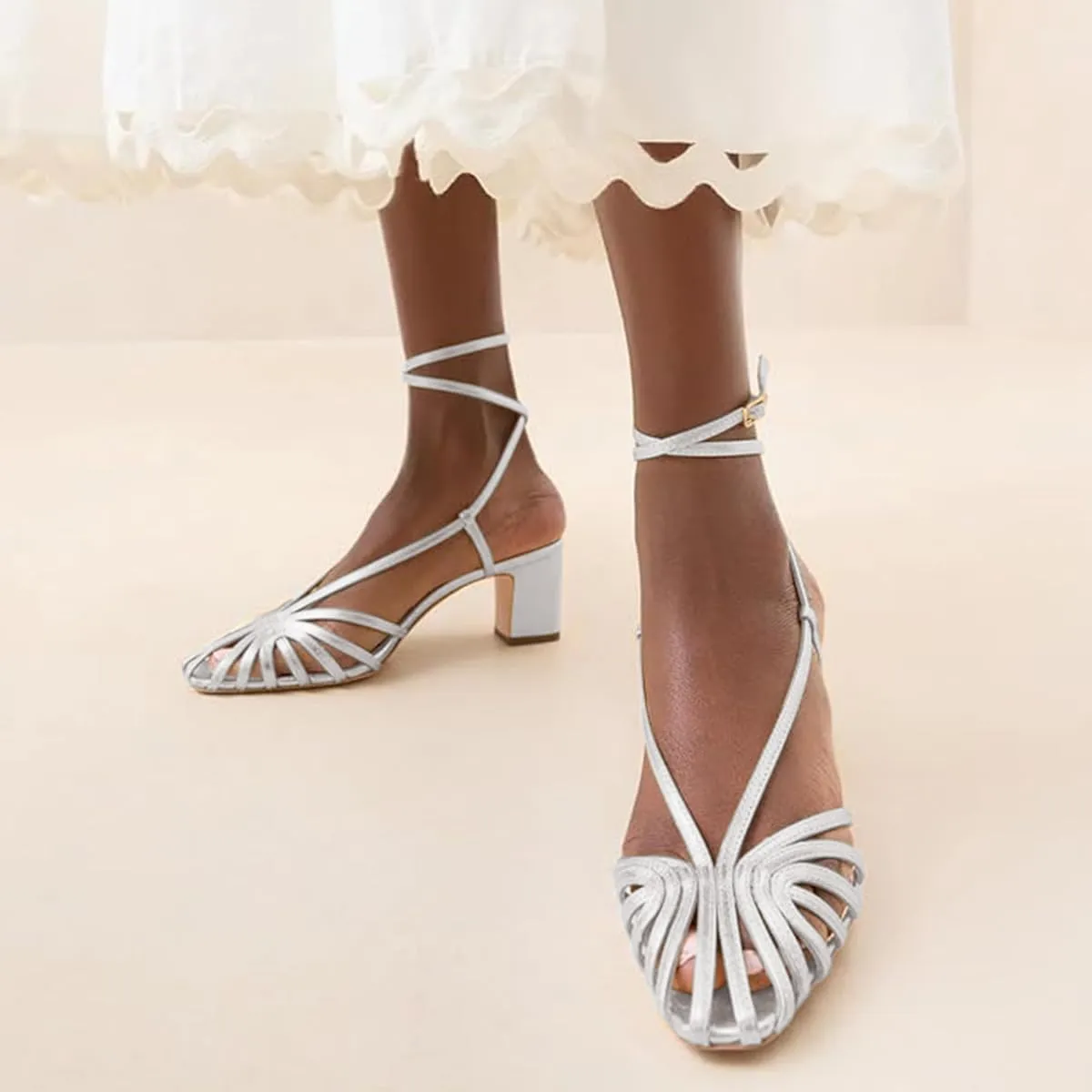 miss left Women Chic Caged Toe Chunky Mid Heel Cutout Sandals Strappy Ankle Strap Buckle Elegant Prom Evening Dress Shoes Size 4-16 US