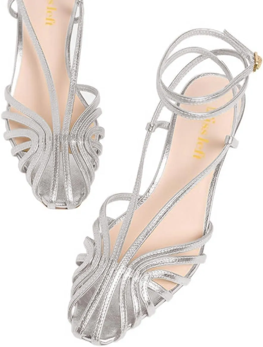 miss left Women Chic Caged Toe Chunky Mid Heel Cutout Sandals Strappy Ankle Strap Buckle Elegant Prom Evening Dress Shoes Size 4-16 US