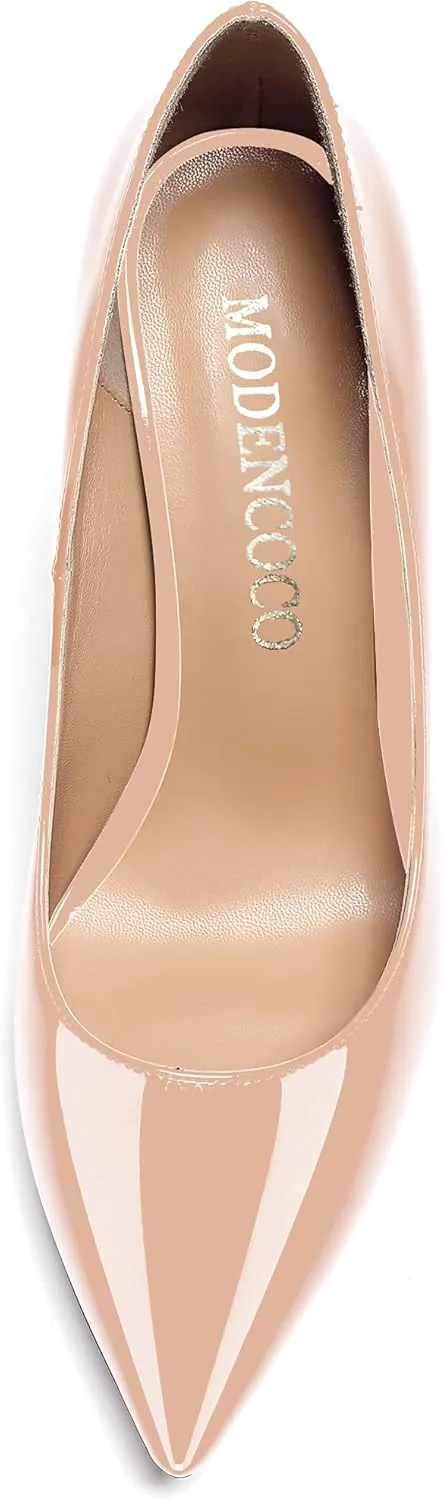 MODENCOCO Women's Pointed Toe Slip On Solid Patent Kitten Low Heel Pumps Shoes 1.5 Inch