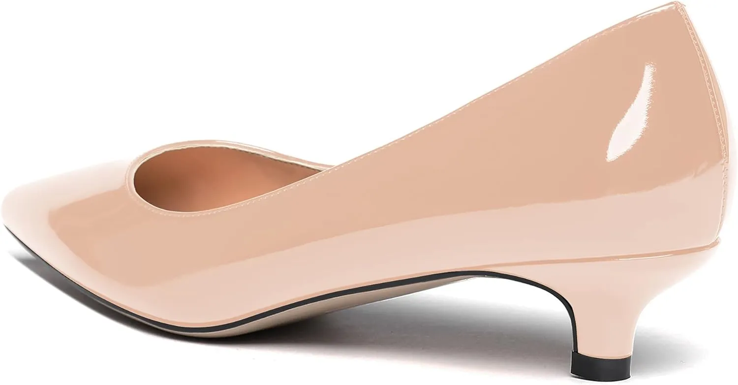 MODENCOCO Women's Pointed Toe Slip On Solid Patent Kitten Low Heel Pumps Shoes 1.5 Inch