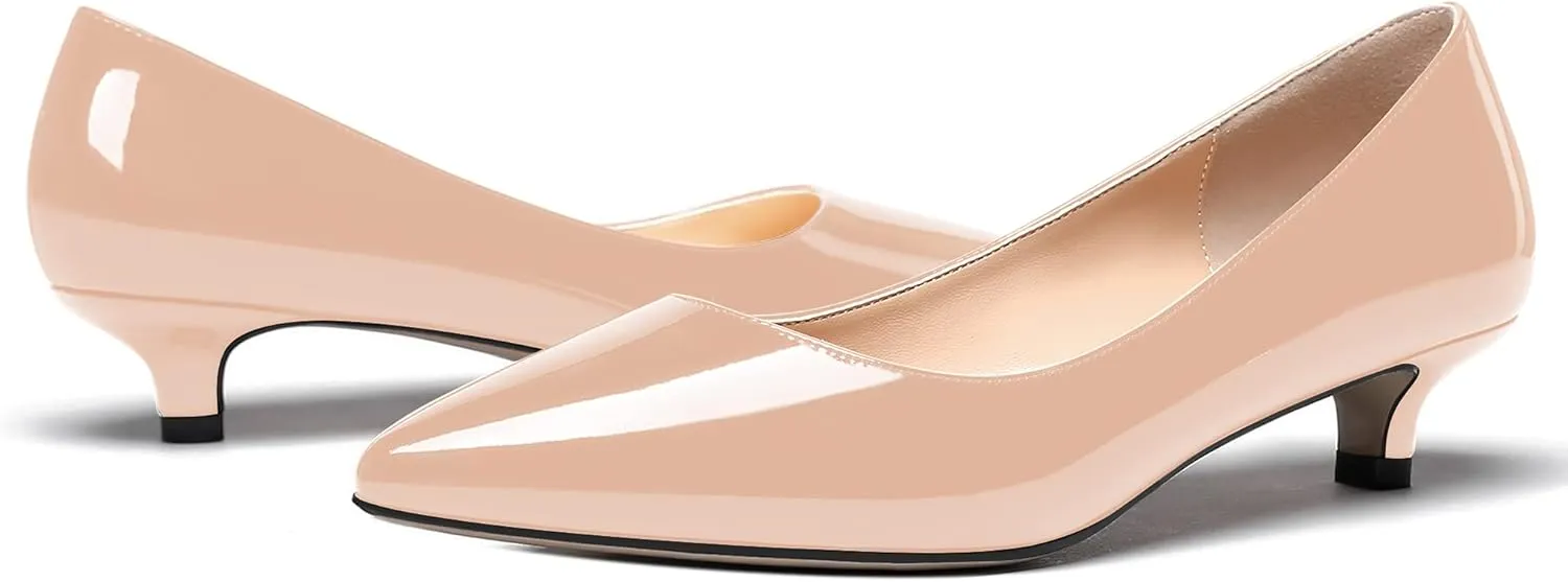 MODENCOCO Women's Pointed Toe Slip On Solid Patent Kitten Low Heel Pumps Shoes 1.5 Inch