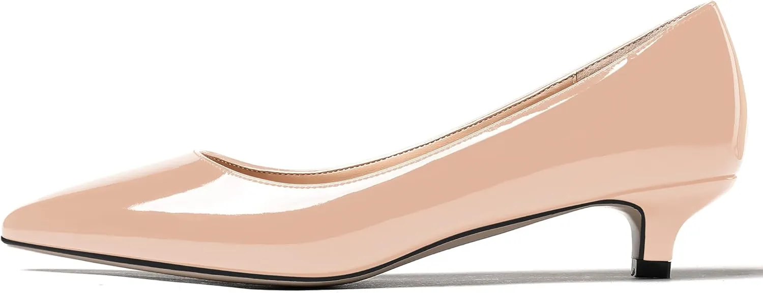 MODENCOCO Women's Pointed Toe Slip On Solid Patent Kitten Low Heel Pumps Shoes 1.5 Inch