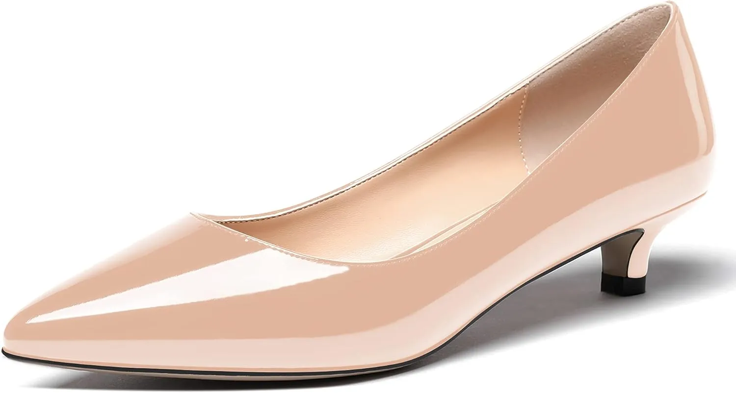 MODENCOCO Women's Pointed Toe Slip On Solid Patent Kitten Low Heel Pumps Shoes 1.5 Inch