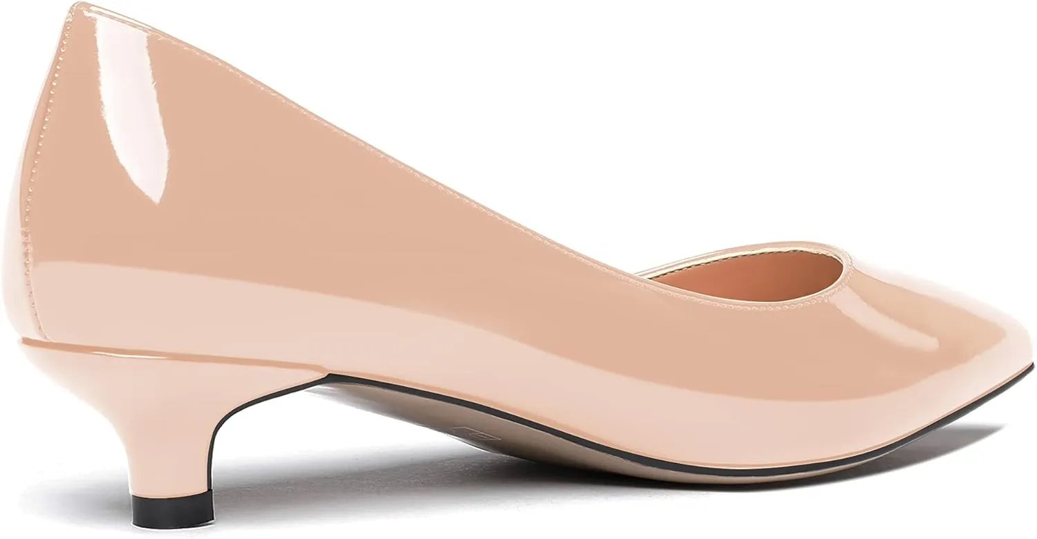 MODENCOCO Women's Pointed Toe Slip On Solid Patent Kitten Low Heel Pumps Shoes 1.5 Inch