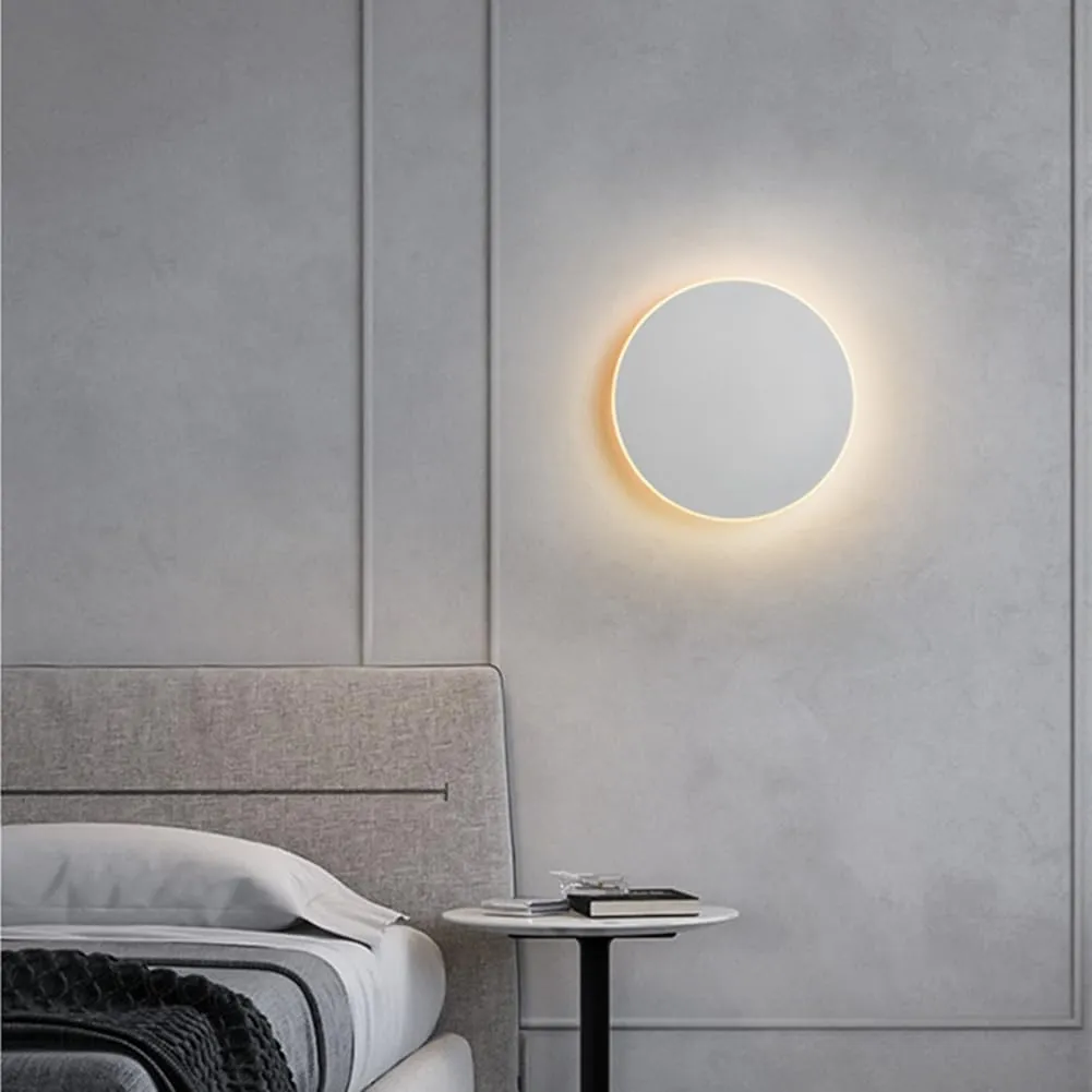 Modern Minimalist Round Wall Light Flat White Wall Sconce Light Disc Circle Shape Metal Wall Lamp LED Stairwell Lighting for Living Room Porch - 11.8" Warm Light