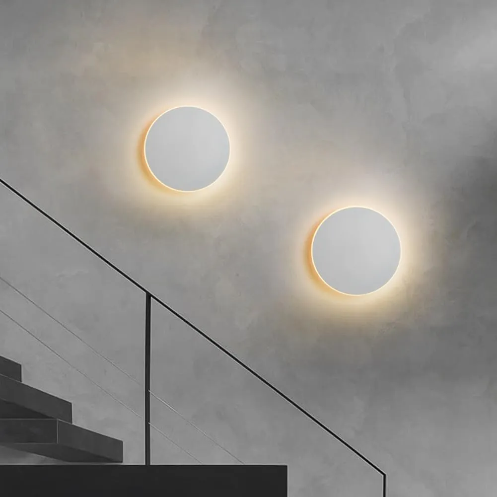 Modern Minimalist Round Wall Light Flat White Wall Sconce Light Disc Circle Shape Metal Wall Lamp LED Stairwell Lighting for Living Room Porch - 11.8" Warm Light