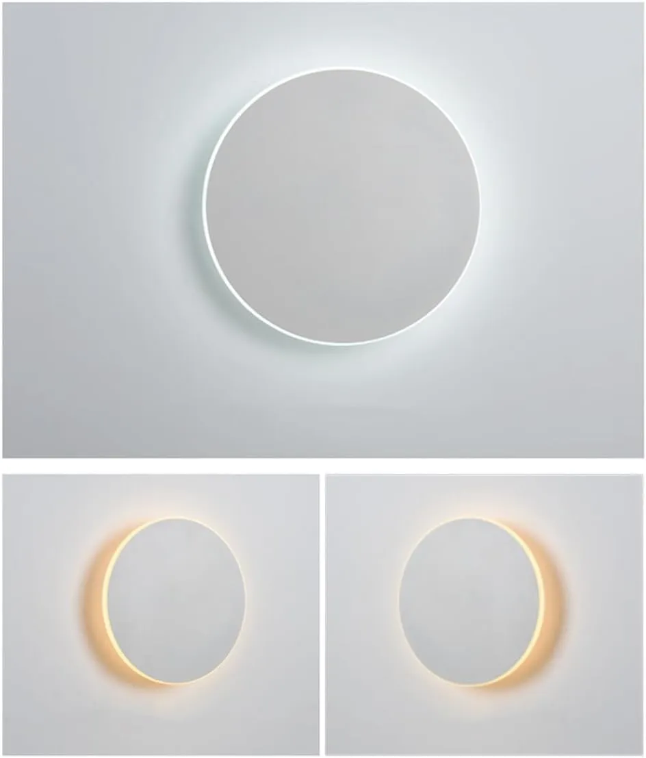 Modern Minimalist Round Wall Light Flat White Wall Sconce Light Disc Circle Shape Metal Wall Lamp LED Stairwell Lighting for Living Room Porch - 11.8" Warm Light