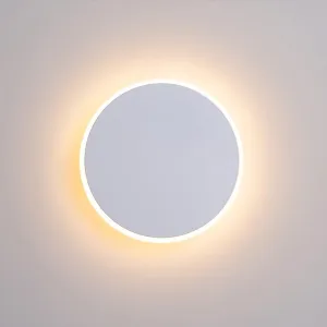 Modern Minimalist Round Wall Light Flat White Wall Sconce Light Disc Circle Shape Metal Wall Lamp LED Stairwell Lighting for Living Room Porch - 11.8" Warm Light