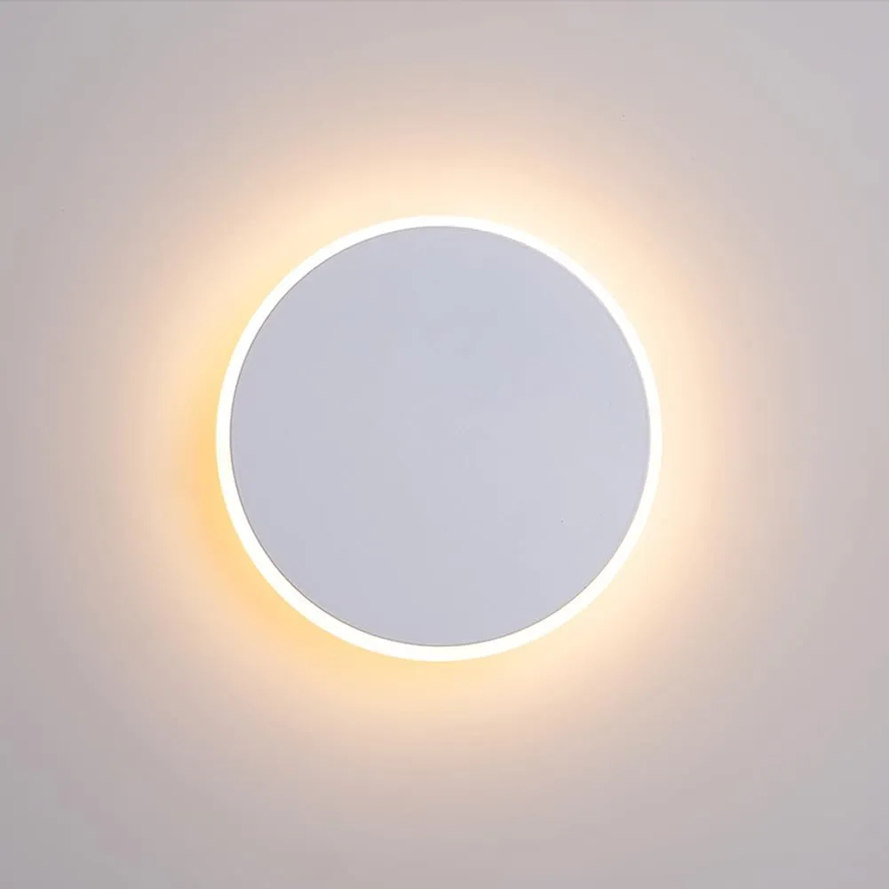 Modern Minimalist Round Wall Light Flat White Wall Sconce Light Disc Circle Shape Metal Wall Lamp LED Stairwell Lighting for Living Room Porch - 11.8" Warm Light